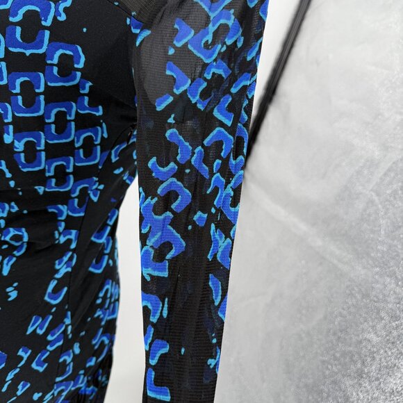Diane Von Furstenberg Blue & Black Long-Sleeve Maxi Dress Medium - Picture 7 of 13